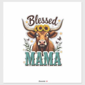 Vintage Blessed Mama Highland Cow Sunflower Wester