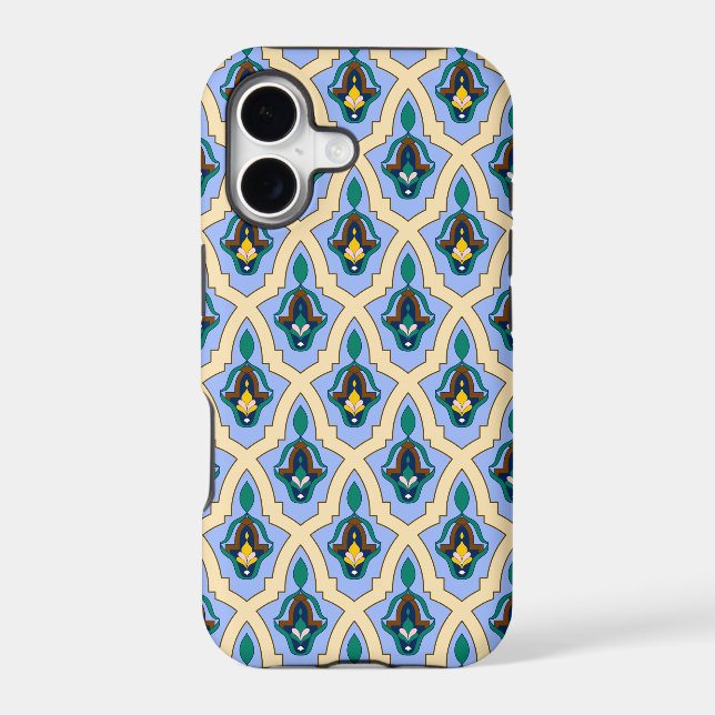 Vintage Bleu Jaune Marocain Arabe Tracer Art (Verso)