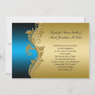 Vintage Bleu noir et or Faire-part de mariage
