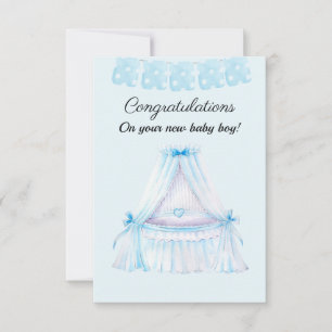 Vintage bleu poussette bébé garçon carte de félici