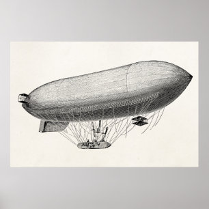 Vintage Blimp Old Zeppelin Retro Hot Air Balloon Poster
