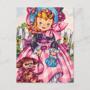 Vintage Blonde Girl With Dog Postcard