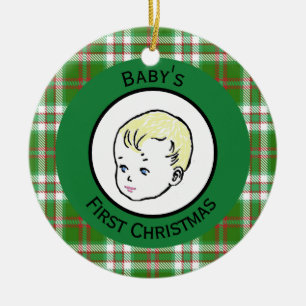 Vintage Blonde Hair Baby's First Christmas Ceramic Ornament