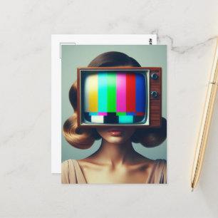 Vintage Blonde Woman With a Colour TV on Her Head  Postcard