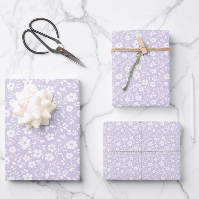 Vintage Bloom Neutral - Dusty Lavender Wrapping Paper Sheet (Front)