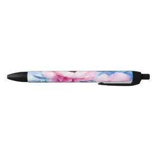 Vintage Bloom Pastel Petals Watercolor Black Ink Pen
