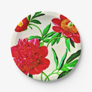 Vintage Bloom Peonies Floral Watercolor Paper Plate