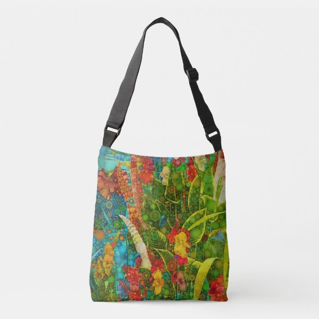Vintage Bloom Tropical Wildflowers  Crossbody Bag (Front)