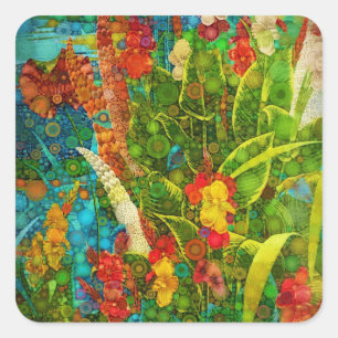 Vintage Bloom Tropical Wildflowers Square Sticker