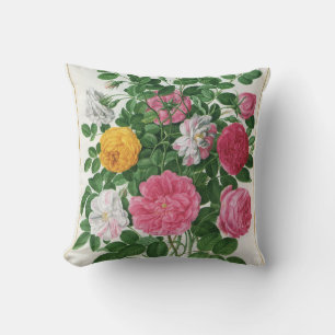 Vintage Blooming Flowers, Spring Garden Roses Throw Pillow