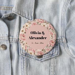 Vintage Blooming Peonies Pattern 4 Inch Round Button