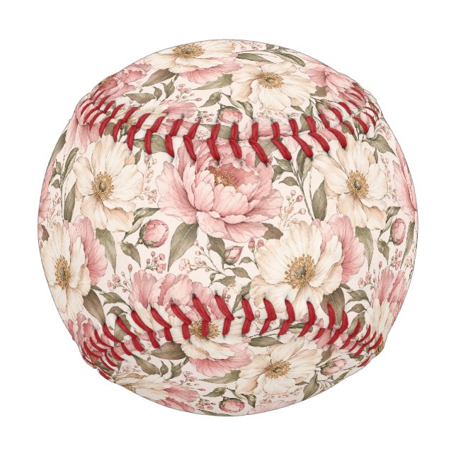 Vintage Blooming Peonies Pattern Baseball (Front)
