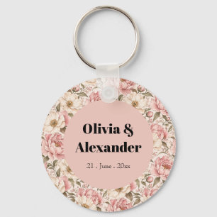 Vintage Blooming Peonies Pattern Keychain
