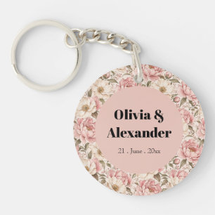 Vintage Blooming Peonies Pattern Keychain