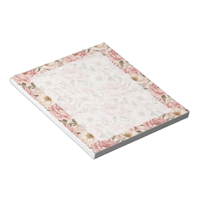 Vintage Blooming Peonies Pattern Notepad (Angled)