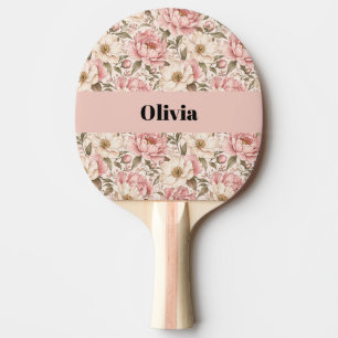 Vintage Blooming Peonies Pattern Ping Pong Paddle