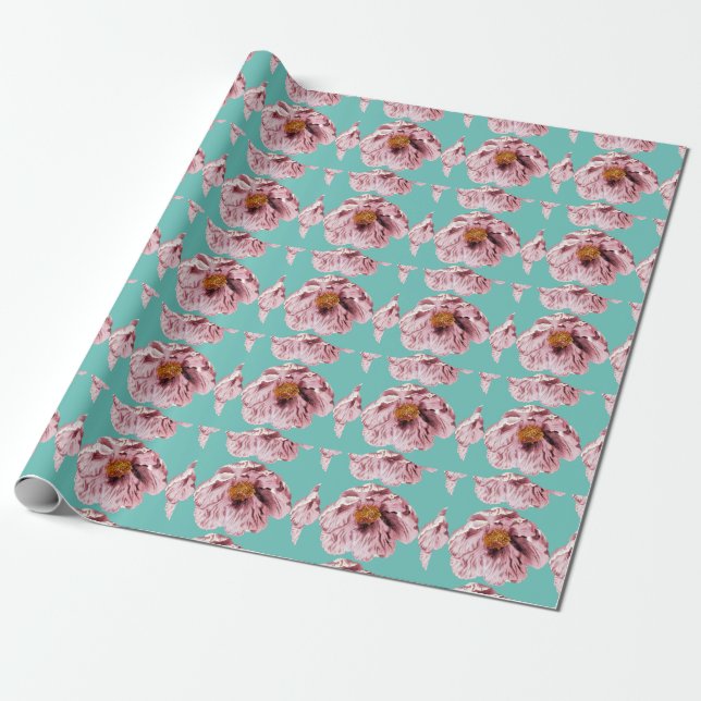 Vintage blooming peony pattern wrapping paper (Unrolled)