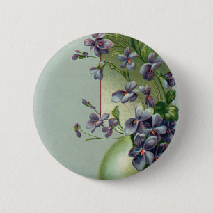 Vintage Blooming Purple Flowers in an Easter Egg 2 Inch Round Button