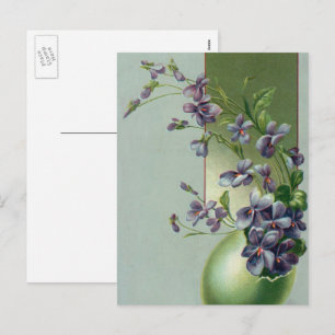 Vintage Blooming Purple Flowers in an Easter Egg Holiday Postcard