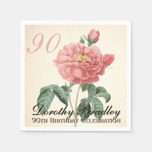 Vintage Blooming Rose 90th Birthday Party PN Napkin