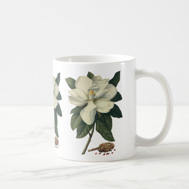 Vintage Blooming White Magnolia Blossom Flowers Coffee Mug (Right)
