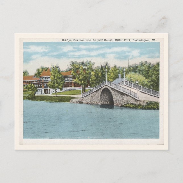 Vintage Bloomington Illinois Park Scene Postcard (Front)