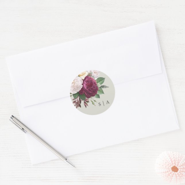Vintage blooms floral classic round sticker (Envelope)