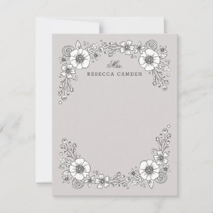 Vintage Blooms Floral Stationery Card - Grey
