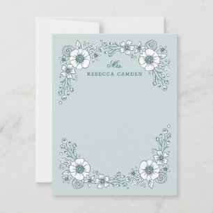 Vintage Blooms Floral Stationery Card - Teal