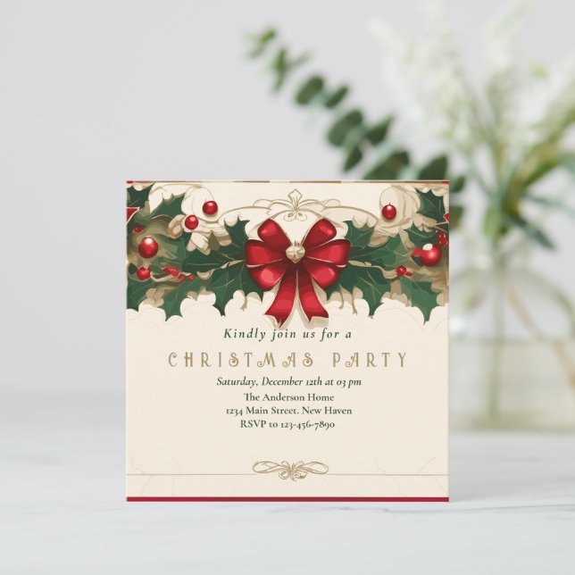 Vintage Blooms: Retro Christmas Invitation (Standing Front)