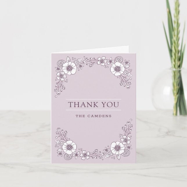 Vintage Blooms Wedding Thank You Card - Purple (Front)