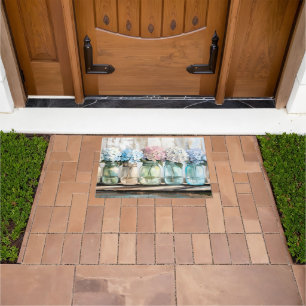 Vintage Blossom Hydrangea Mason Jars Doormat