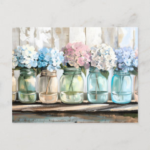 Vintage Blossom Hydrangea Mason Jars Holiday Postcard