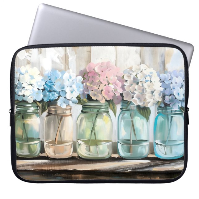 Vintage Blossom Hydrangea Mason Jars Laptop Sleeve (Front)
