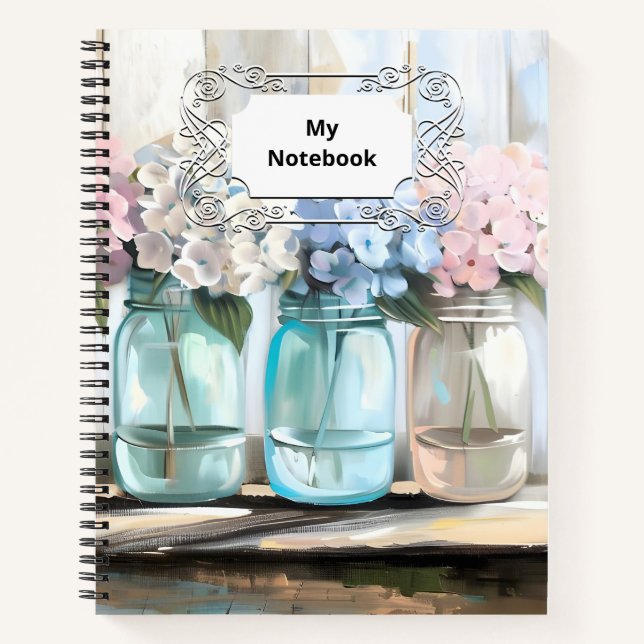 Vintage Blossom Hydrangea Mason Jars Notebook (Front)