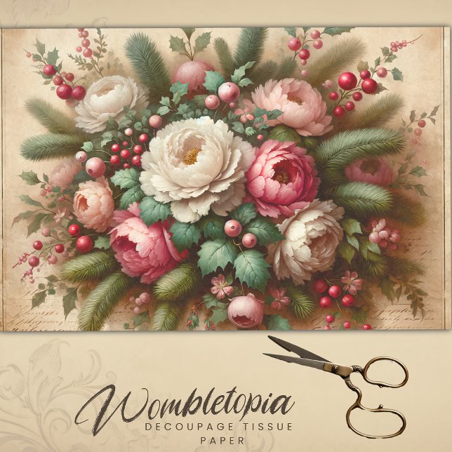 Vintage Blossoms Antique Pink & White Christmas Tissue Paper (Creator Uploaded)