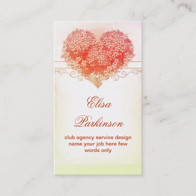vintage blossoms red love heart business card (Front)