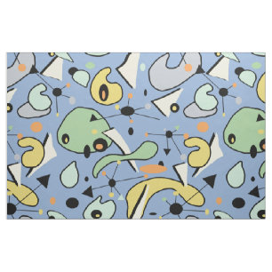 Vintage Blue 1950s Atomic & Kidney Shapes Seamless Fabric