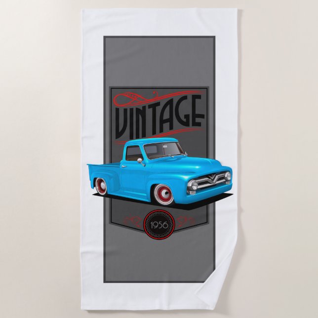 Vintage Blue 1956 Truck Beach Towel (Front)