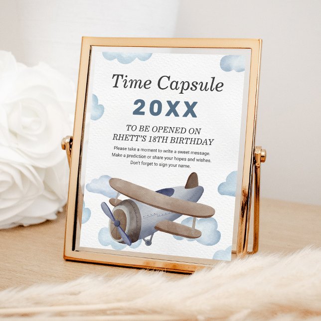 Vintage Blue Airplane 1st Birthday Time Capsule Poster (Creator Uploaded)