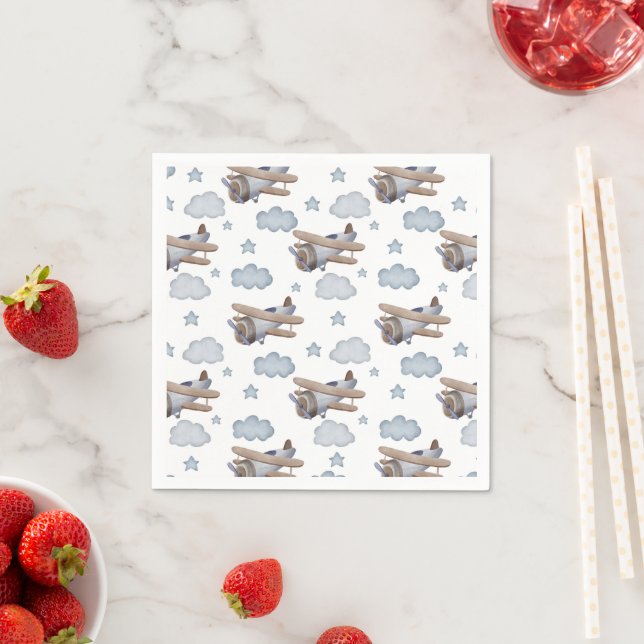 Vintage Blue Airplane Pilot Birthday Party Napkin (Insitu)