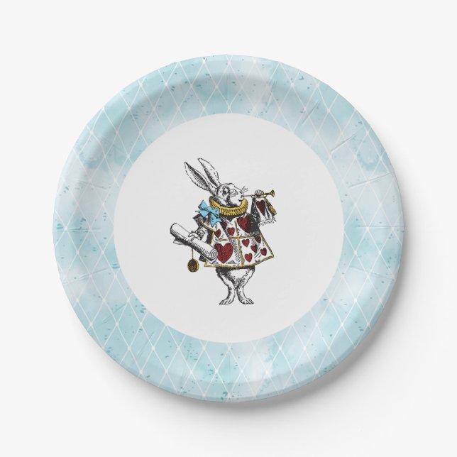 Vintage Blue Alice in Wonderland Rabbit Paper Plate (Front)