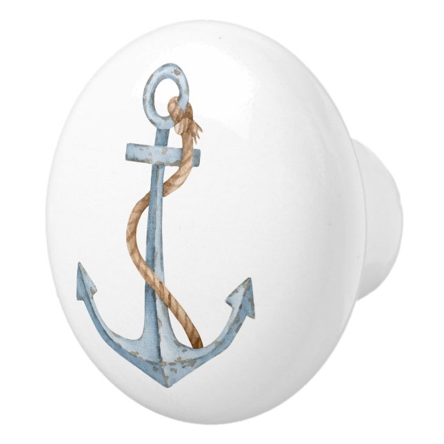 Vintage Blue Anchor With Rope Ceramic Knob (Right)