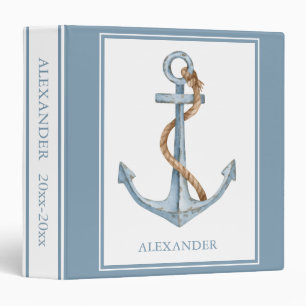 Vintage Blue Anchor With Rope Personalized Binder