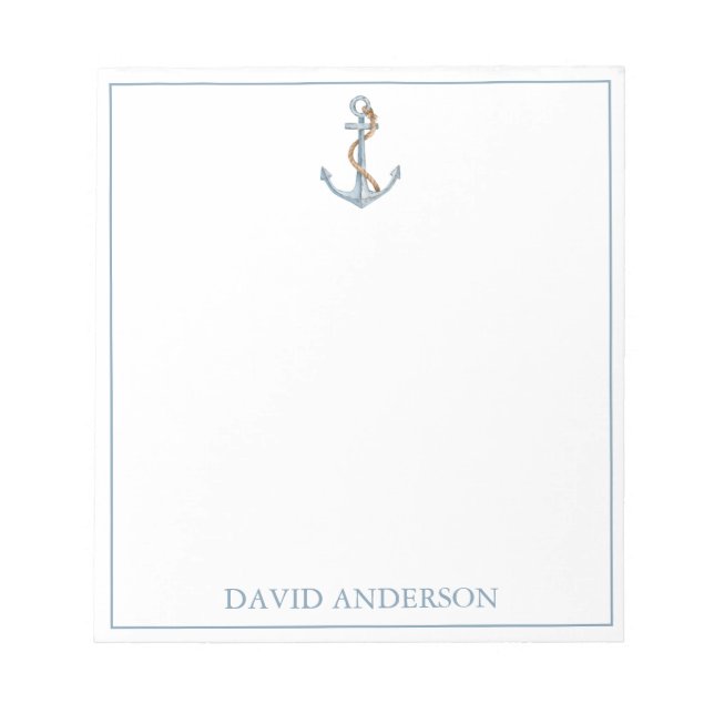 Vintage Blue Anchor With Rope Personalized Notepad (Front)