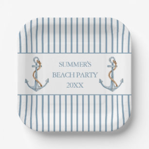 Vintage Blue Anchor With Rope Personalized Paper Plate