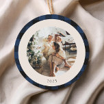 Vintage Blue and Black Buffalo Plaid Custom Photo Ceramic Ornament<br><div class="desc">Vintage Blue and Black Buffalo Plaid Personalized Christmas Custom Photo Ceramic Ornament</div>