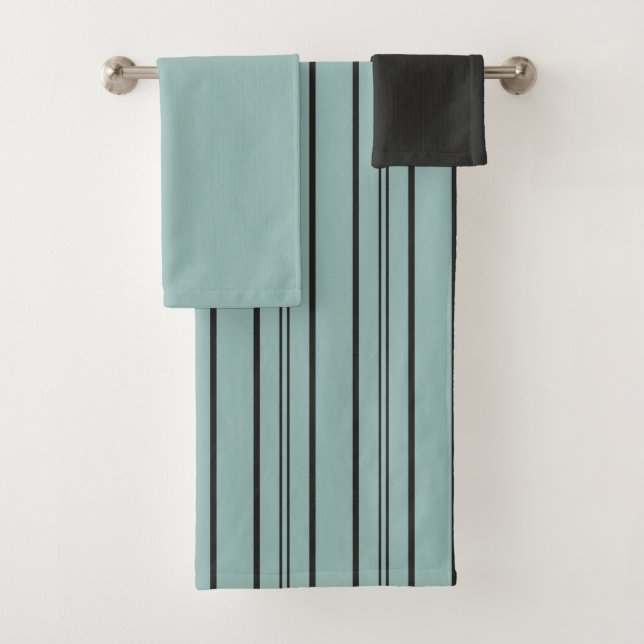 Vintage Blue and Black Stripes  Bath Towel Set (Insitu)