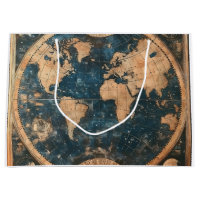 Vintage Blue and Gold Double Hemisphere World Map