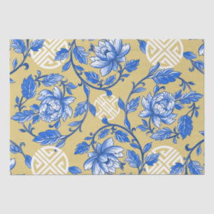Vintage Blue and Gold Floral Chinoiserie Tissue Paper